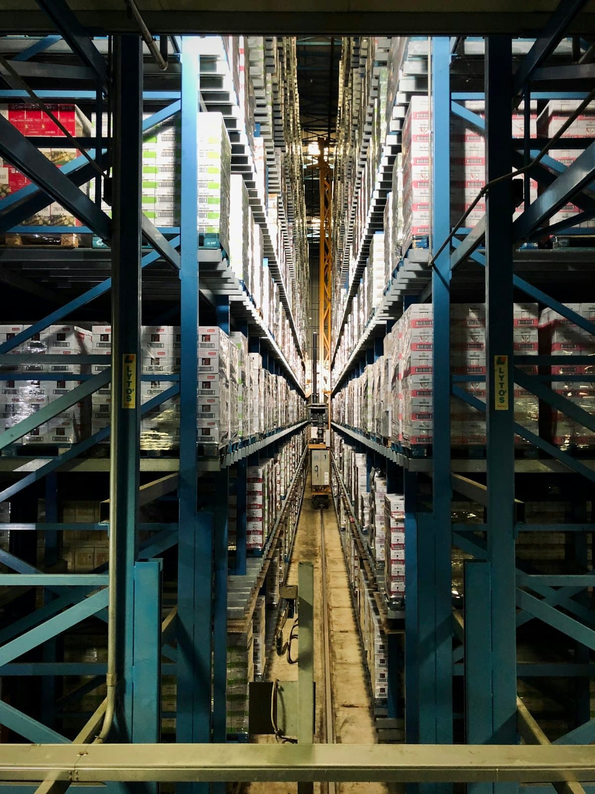 Aisle in an automated high-bay warehouse