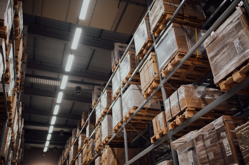 Cardboard parcels on warehouse racking